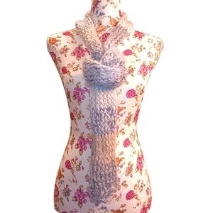 HANDMADE Blue, Khaki, & White Hand Knitted Fuzzy Color Block Unisex Scarf